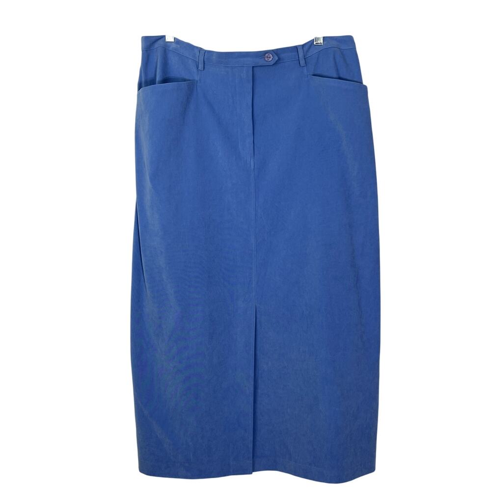 Susan Graver Light Blue Button Front Soft Career Maxi Pencil Skirt Size XL